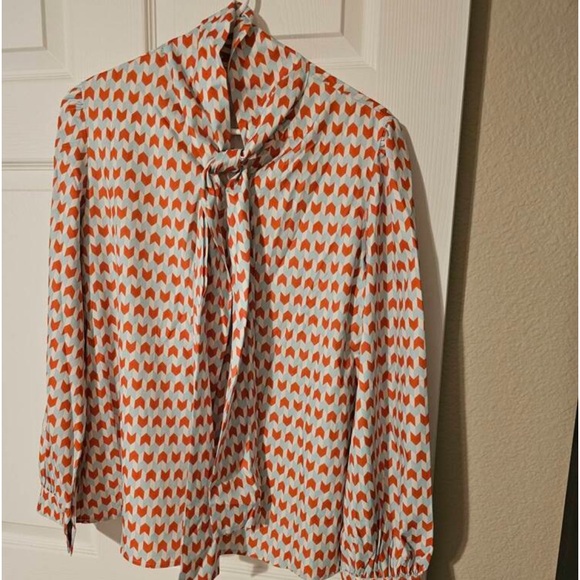 Classic Pop Art Geo Print Long Sleeve Tie Shirt Top Blouse - Picture 6 of 6